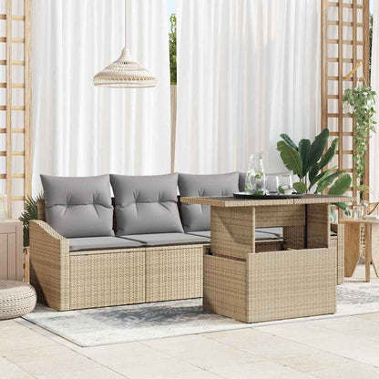 Set Divano da Giardino 5 pcs Beige Poly Rattan