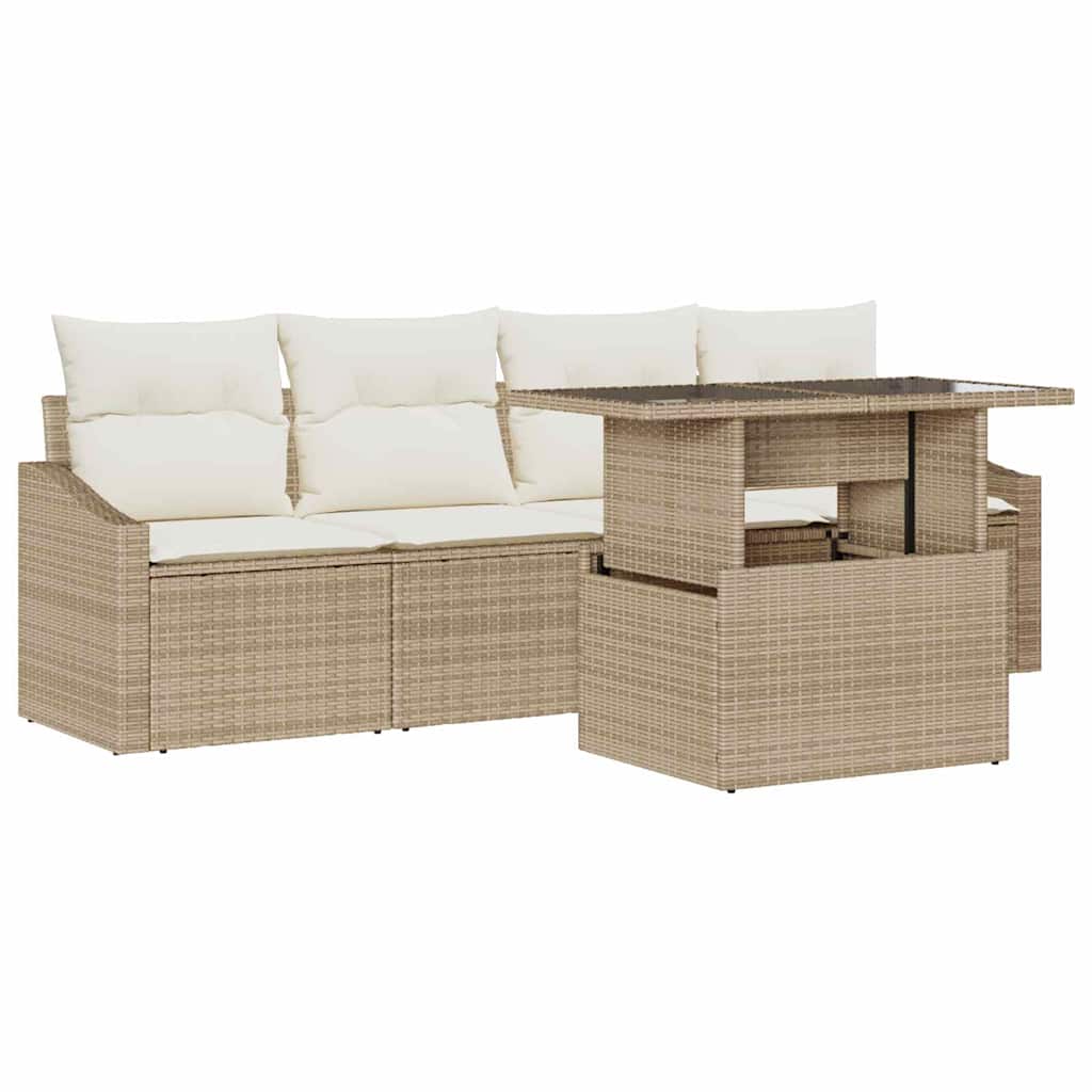 Set Divano da Giardino 5 pcs Beige Poly Rattan
