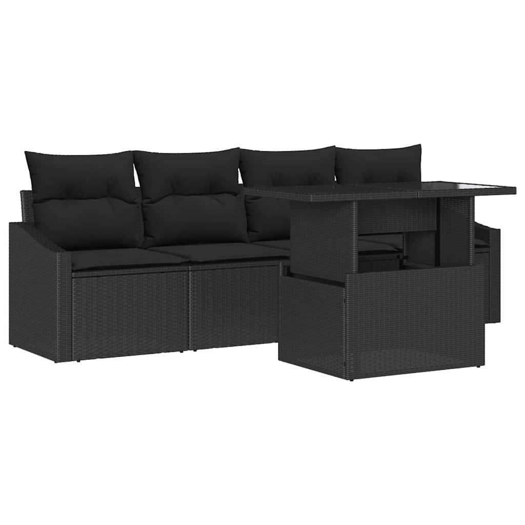 Set Divano da Giardino con archiviazione 5 pcs Nero Poly Rattan