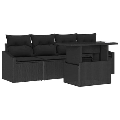 Set Divano da Giardino con archiviazione 5 pcs Nero Poly Rattan