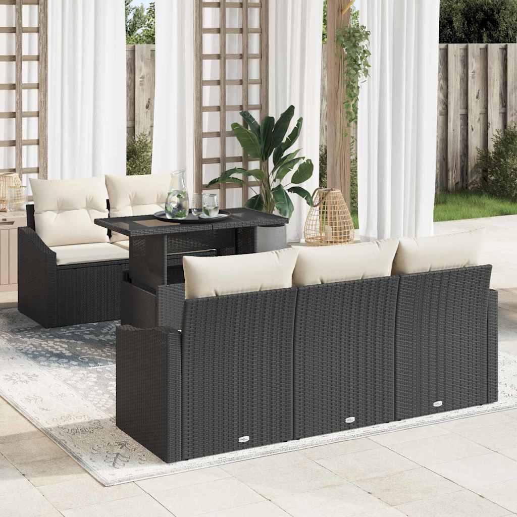 Set Divano da Giardino con archiviazione 6 pcs Nero Poly Rattan