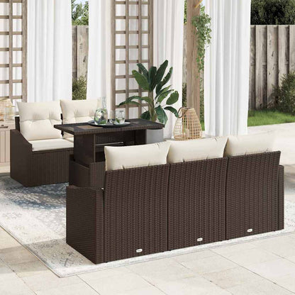 Set Divano da Giardino con cuscino 6 pcs Marrone polyrattan