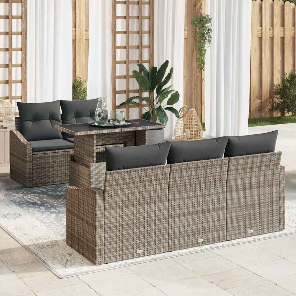 Set Divano da Giardino 6 pcs Grigio Poly Rattan