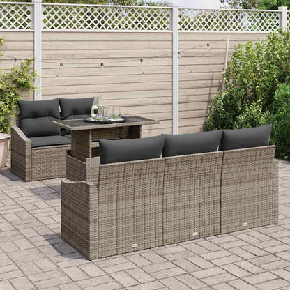 Set Divano da Giardino 6 pcs Grigio Poly Rattan