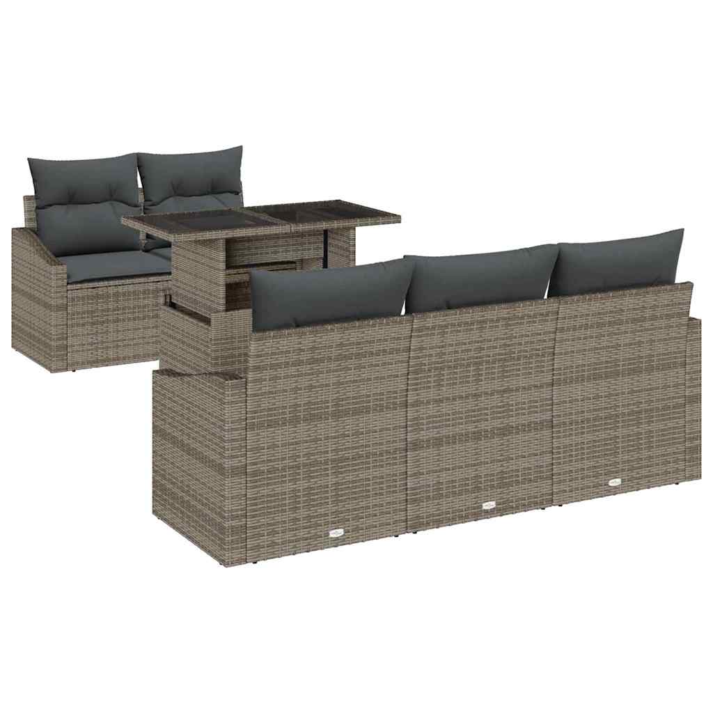 Set Divano da Giardino 6 pcs Grigio Poly Rattan