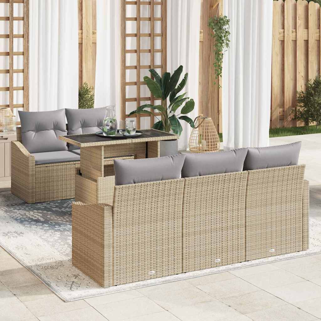 Set Divano da Giardino con cuscino 6 pcs Beige polyrattan