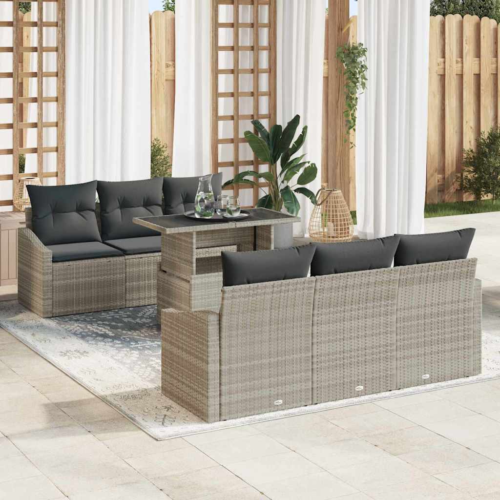 Set Divano da Giardino 7 pcs Grigio chiaro Poly Rattan