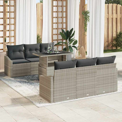 Set Divano da Giardino 7 pcs Grigio chiaro Poly Rattan