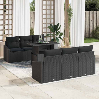 Set Divano da Giardino con cuscino 7 pcs Nero polyrattan