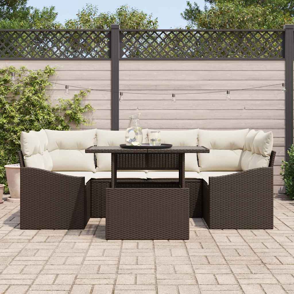 Set Divano da Giardino 7 pcs Marrone Poly Rattan