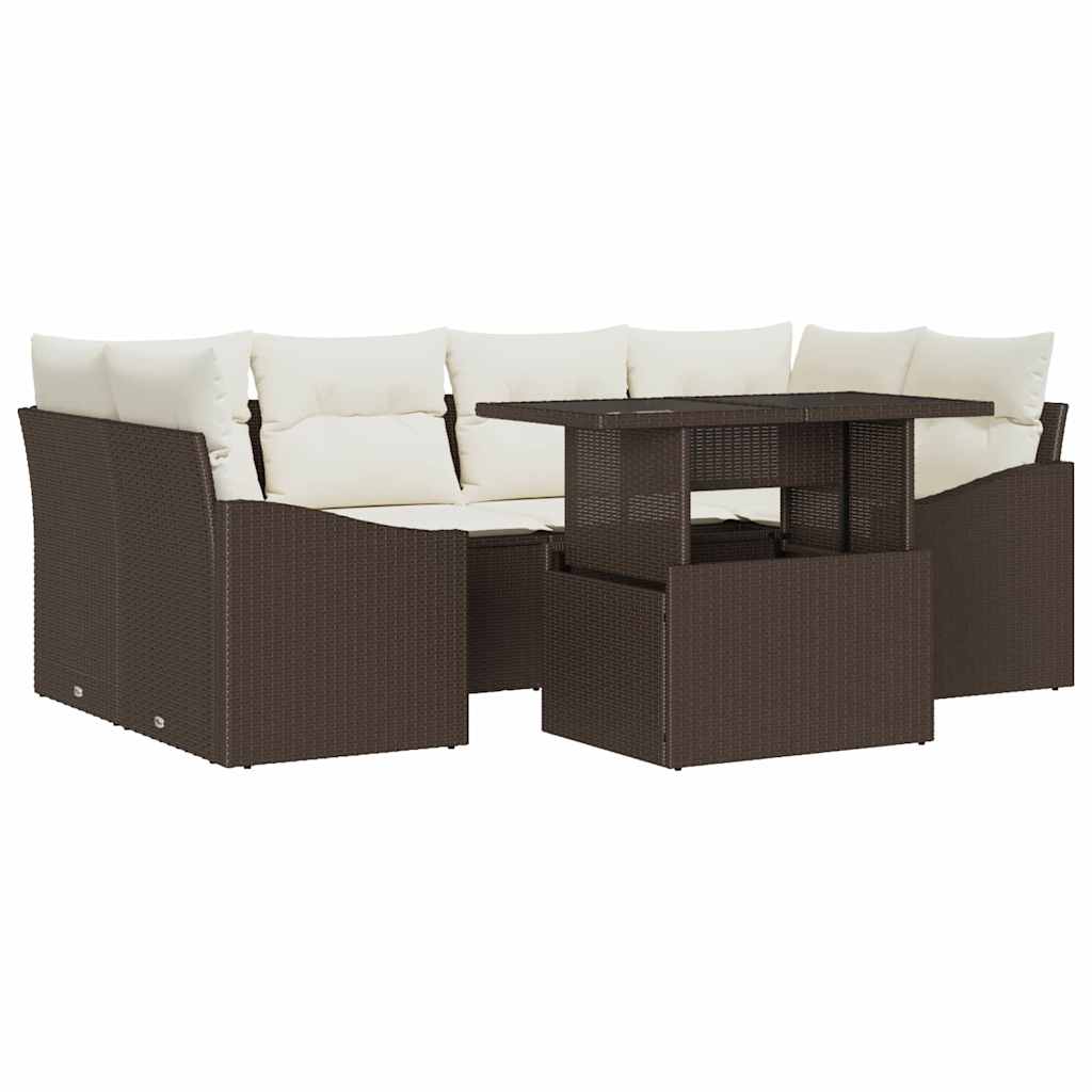 Set Divano da Giardino 7 pcs Marrone Poly Rattan