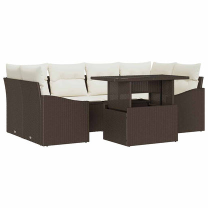 Set Divano da Giardino 7 pcs Marrone Poly Rattan