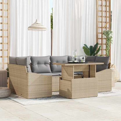 Set Divano da Giardino con cuscino 7 pcs Beige polyrattan