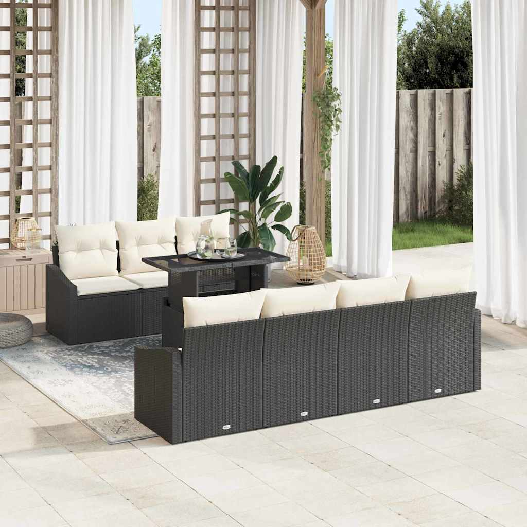 Set Divano da Giardino con cuscino 8 pcs Nero polyrattan