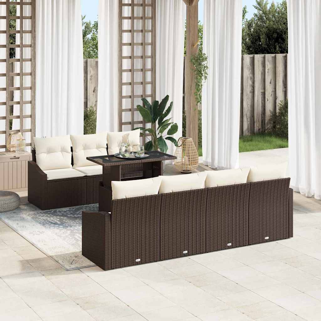 Set Divano da Giardino con cuscino 8 pcs Marrone polyrattan