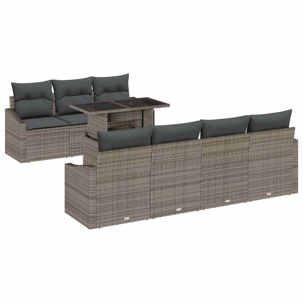 Set Divano da Giardino 8 pcs Grigio Poly Rattan