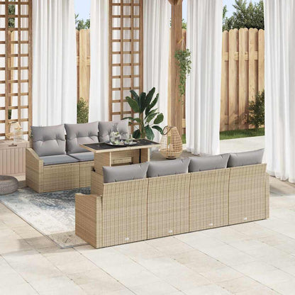 Set Divano da Giardino con cuscino 8 pcs Beige polyrattan