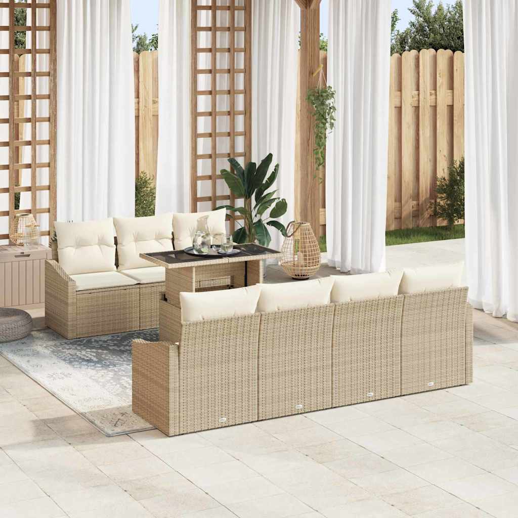 Set Divano da Giardino con cuscino 8 pcs Beige polyrattan