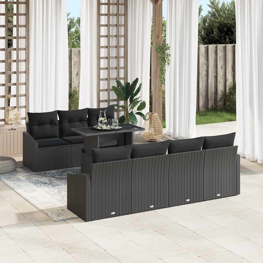 Set Divano da Giardino con cuscino 8 pcs Nero polyrattan