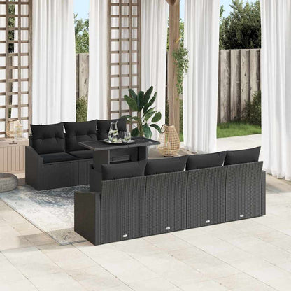Set Divano da Giardino con cuscino 8 pcs Nero polyrattan