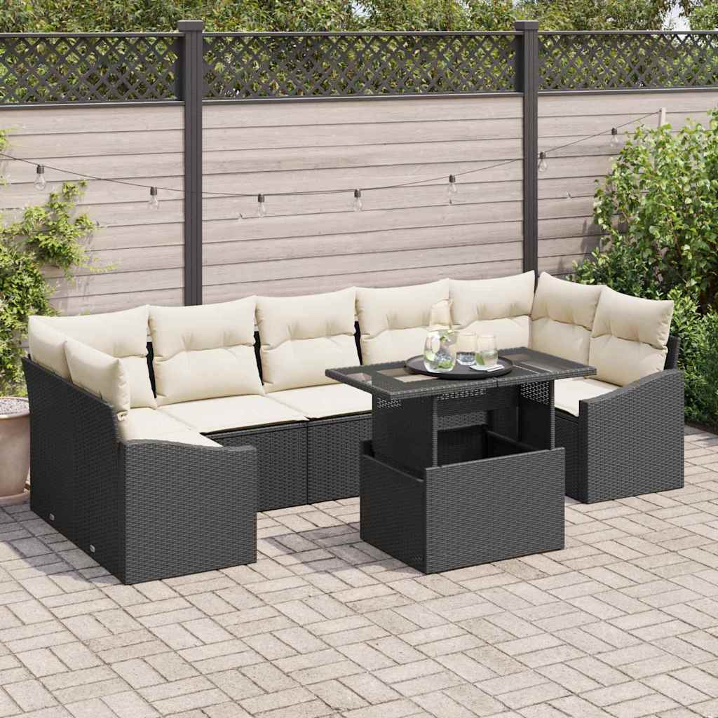 Set Divano da Giardino con archiviazione 8 pcs Nero Poly Rattan