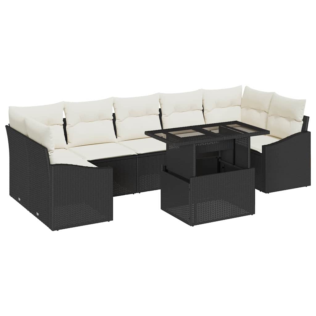 Set Divano da Giardino con archiviazione 8 pcs Nero Poly Rattan