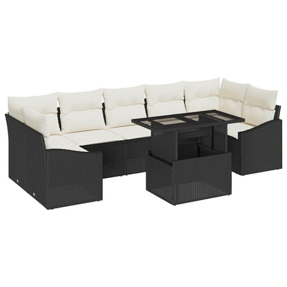 Set Divano da Giardino con archiviazione 8 pcs Nero Poly Rattan