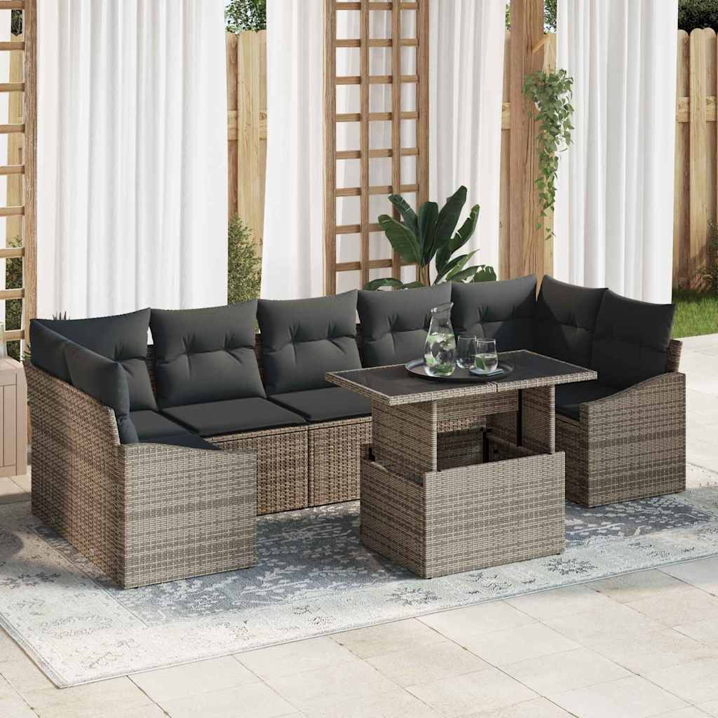 Set Divano da Giardino con cuscino 8 pcs Grigio polyrattan