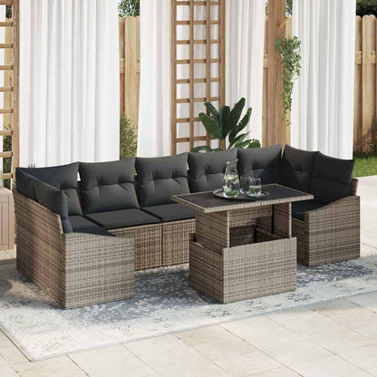Set Divano da Giardino con cuscino 8 pcs Grigio polyrattan