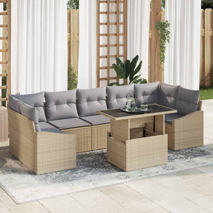 Set Divano da Giardino 8 pcs Beige Poly Rattan
