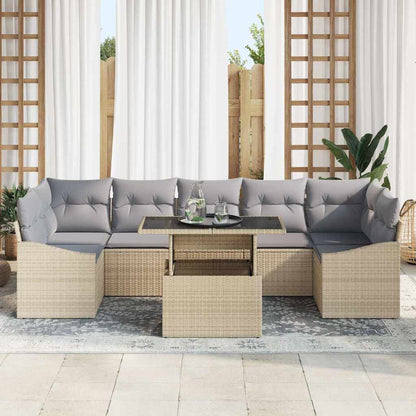 Set Divano da Giardino 8 pcs Beige Poly Rattan