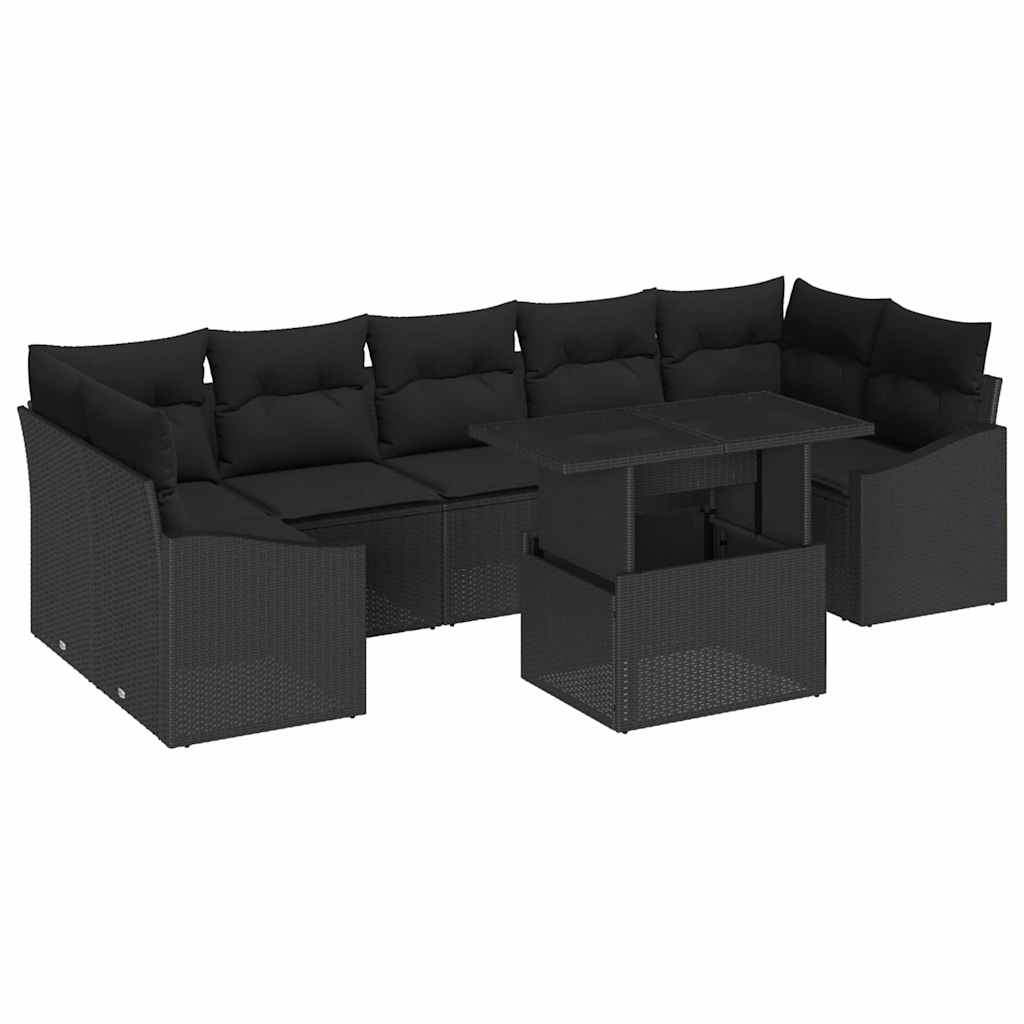 Set Divano da Giardino con archiviazione 8 pcs Nero Poly Rattan
