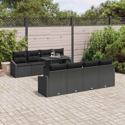 Set Divano da Giardino con cuscino 9 pcs Nero polyrattan
