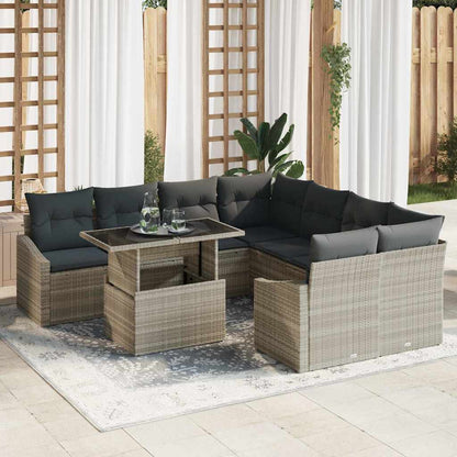 Set Divano da Giardino 9 pcs Grigio chiaro Poly Rattan