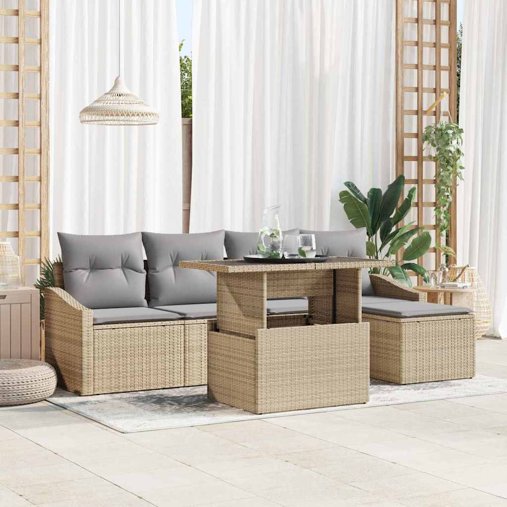 Set Divano da Giardino 6 pcs Beige e grigio chiaro polyrattan