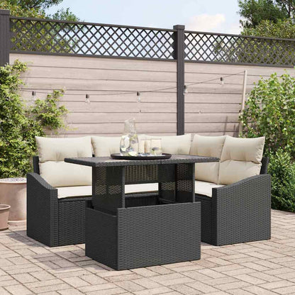 Set Divano da Giardino con cuscino 5 pcs Nero e Crema