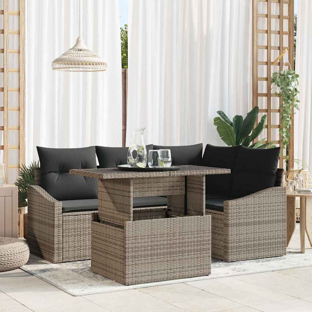 Set Divano da Giardino con cuscino con cuscino 5 pcs Grigio