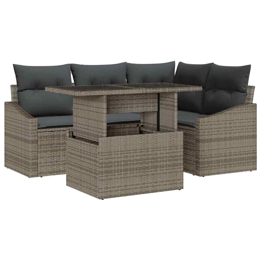 Set Divano da Giardino con cuscino con cuscino 5 pcs Grigio