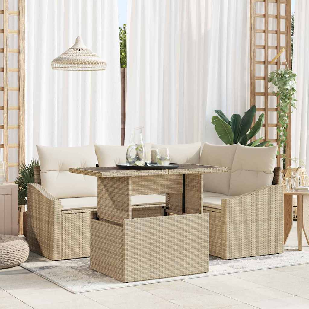 Set Divano da Giardino con cuscino 5 pcs Beige e Crema