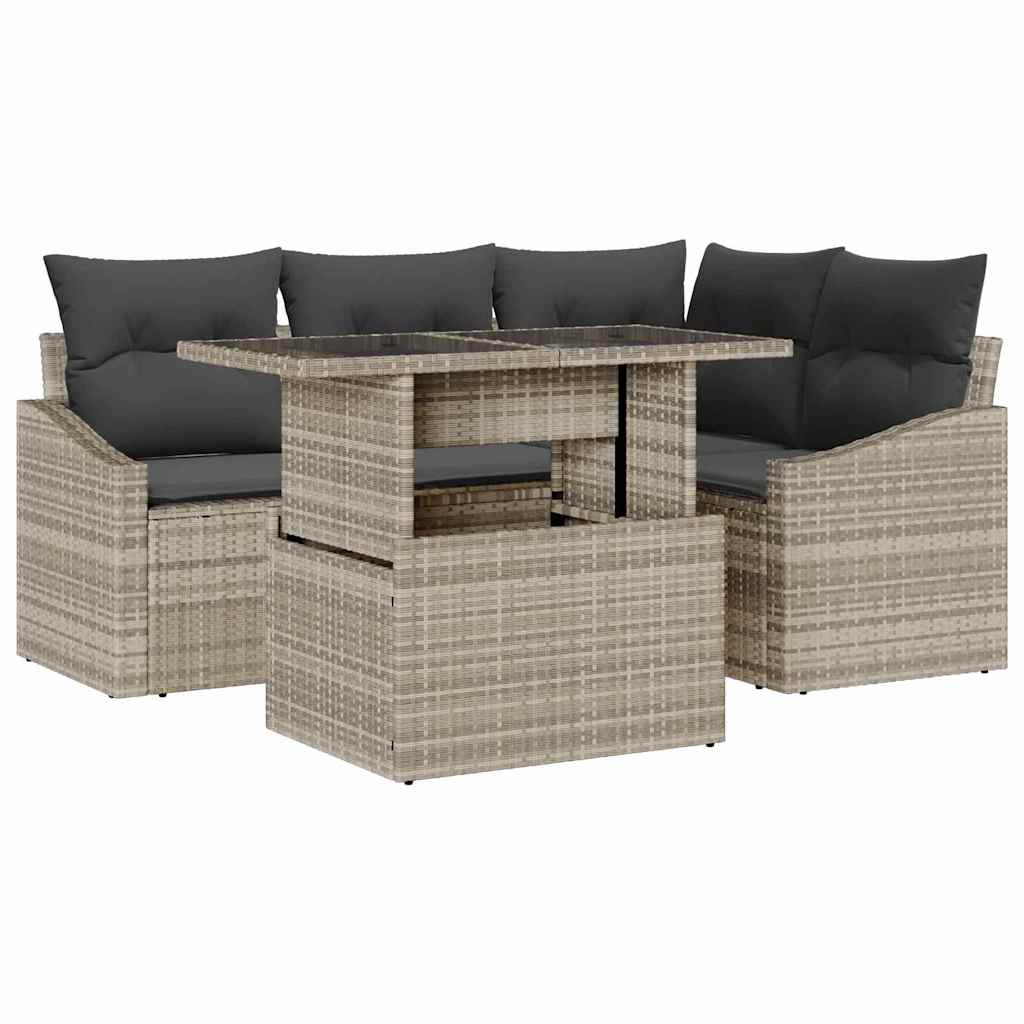 Set Divano da Giardino 5 pcs Grigio chiaro e grigio scuro