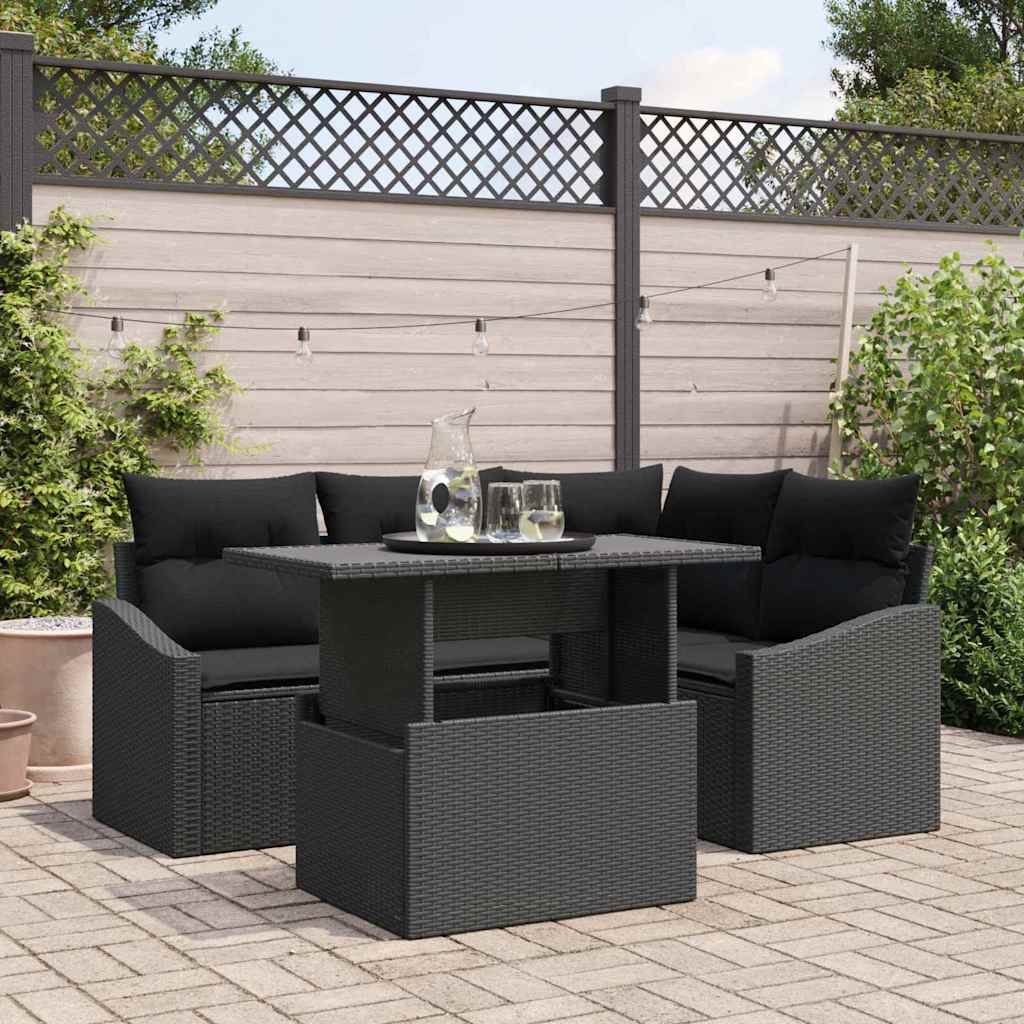 Set Divano da Giardino con cuscino con archiviazione 5 pcs Nero