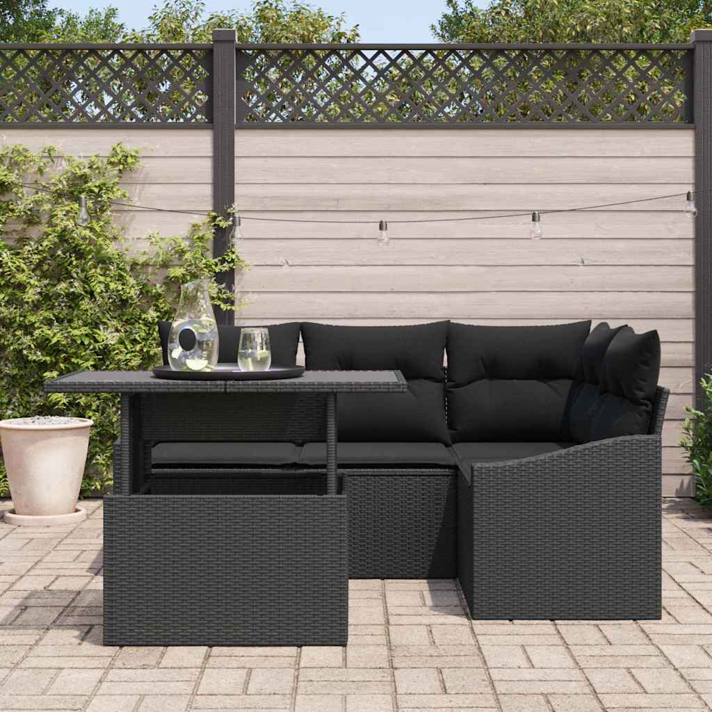Set Divano da Giardino con cuscino con archiviazione 5 pcs Nero