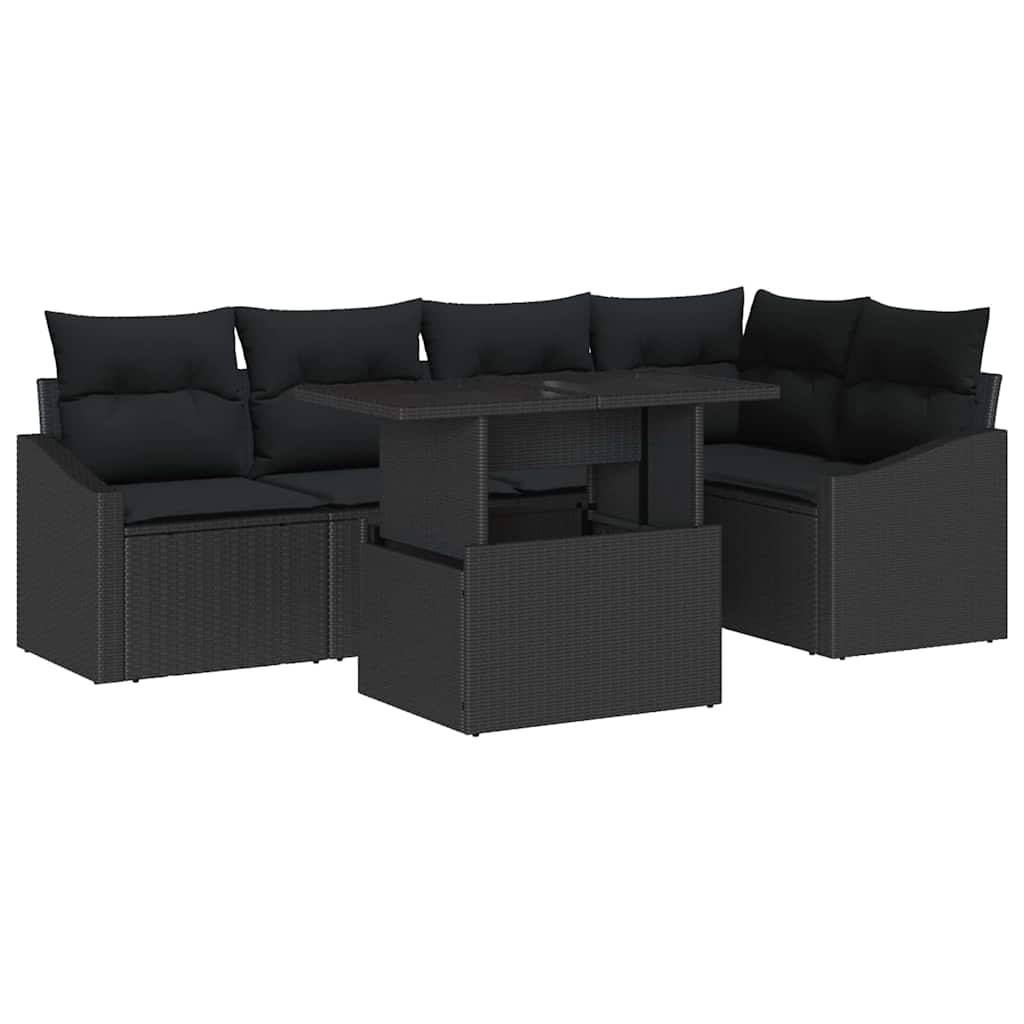 Set Divano da Giardino con cuscino con archiviazione 6 pcs Nero