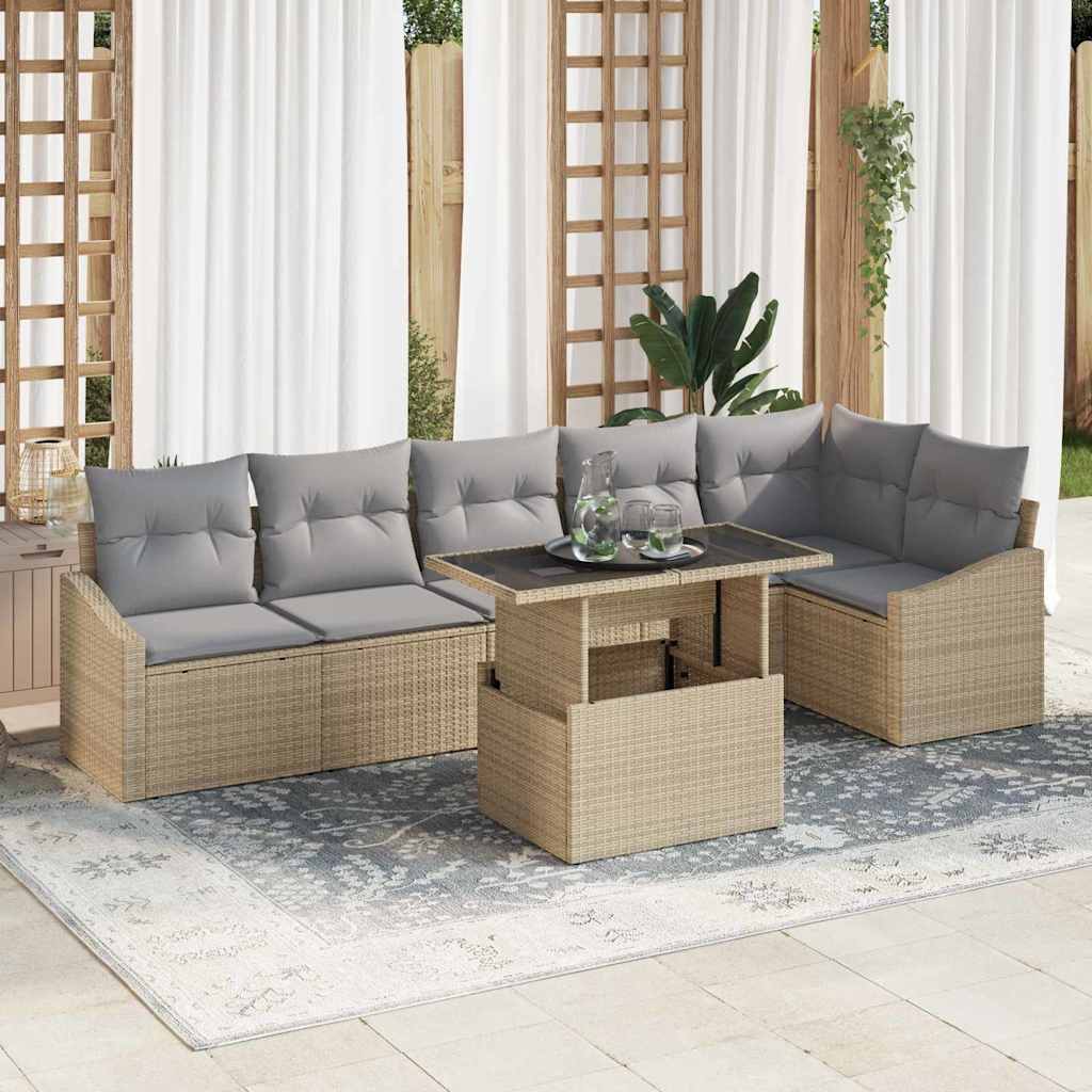 Set Divano da Giardino con cuscino 7 pcs Beige e Grigio Chiaro