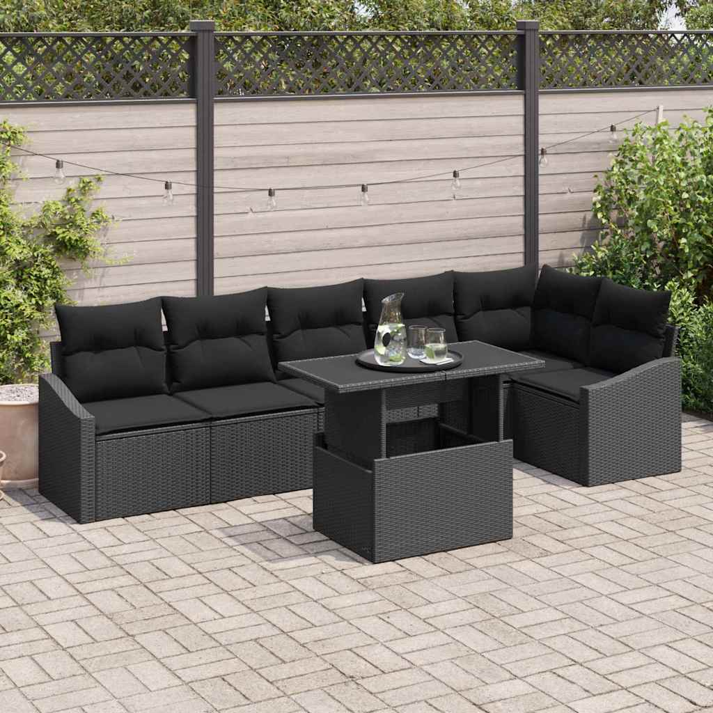 Set Divano da Giardino con cuscino con archiviazione 7 pcs Nero