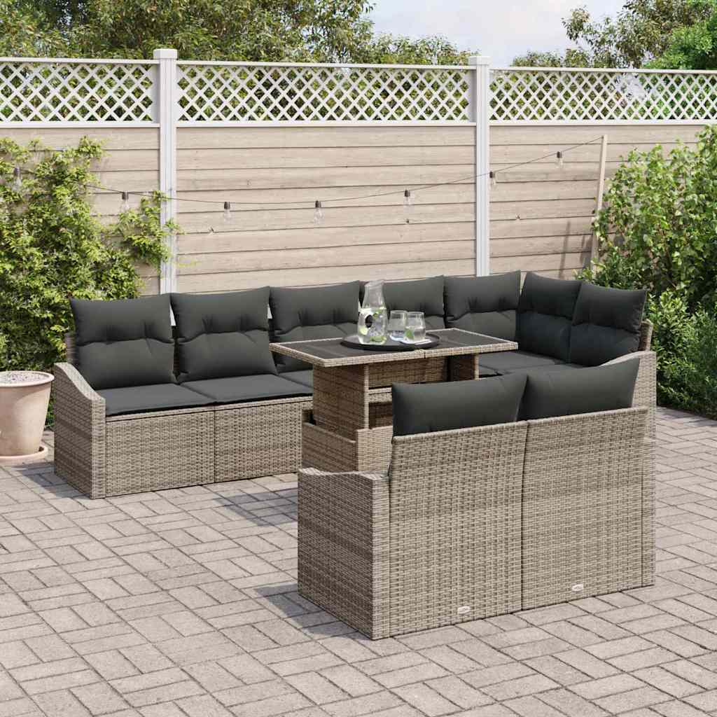 Set Divano da Giardino con cuscino con cuscino 9 pcs Grigio