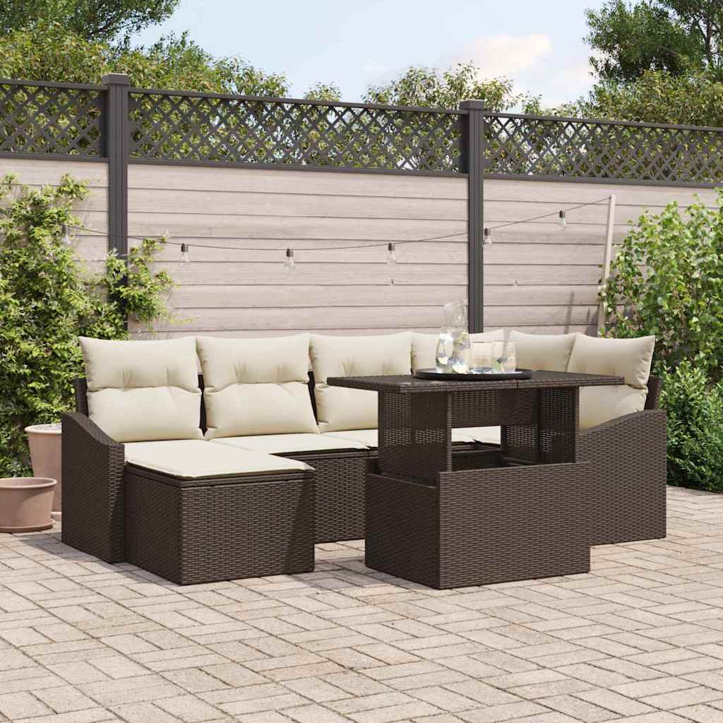 Set Divano da Giardino con cuscino 7 pcs Marrone e Crema