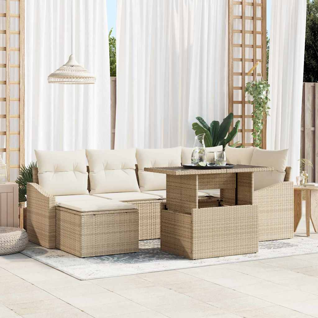 Set Divano da Giardino con cuscino 7 pcs Beige e Crema