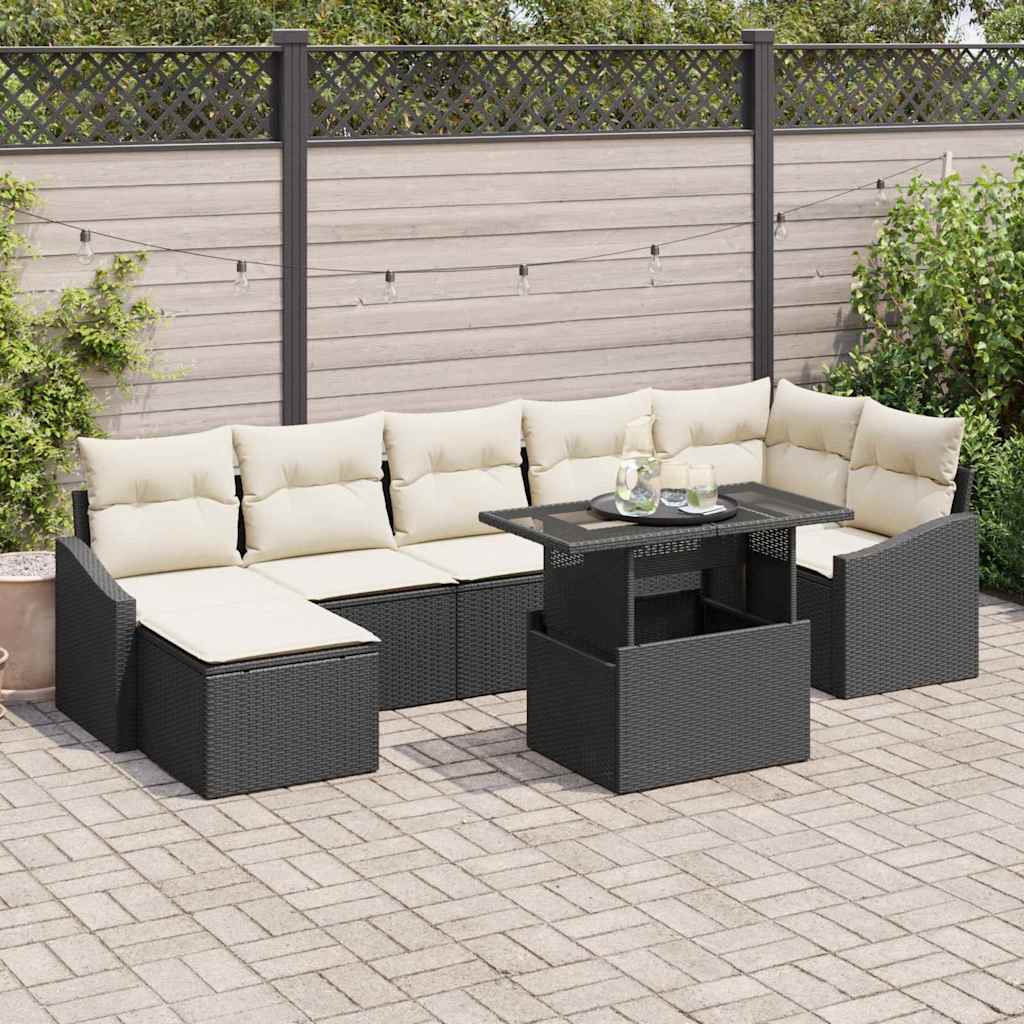 Set Divano da Giardino con cuscino 8 pcs Nero e Crema