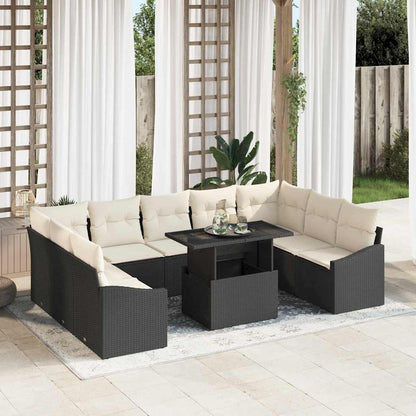 Set Divano da Giardino con cuscino 10 pcs Nero e Crema